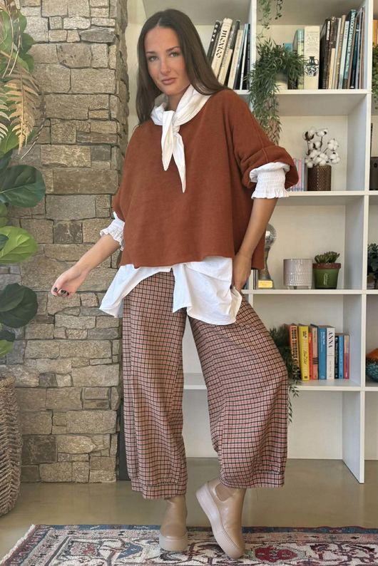 Donald Plaid Brushed Cotton Demi Bloom Pant Rust /14